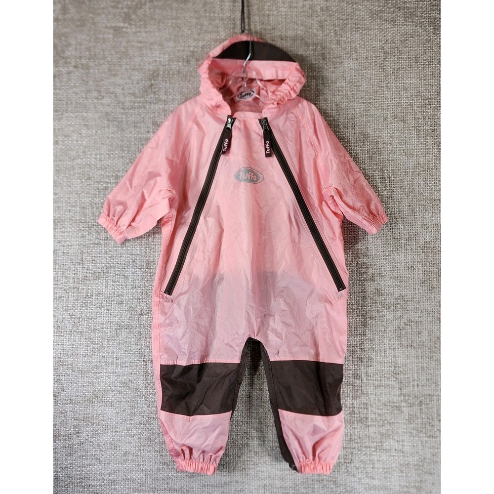 Tuffo Muddy Buddy Toddler Size 18 MO Pink Brown Rain Suit One Piece Outdoor Zip